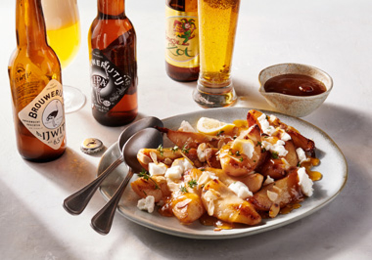 Gebakken peer in kruidige bokbiersaus