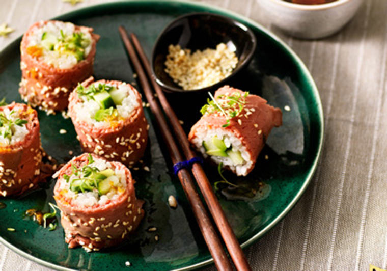 Sushirolletjes van Ierse biefstuk